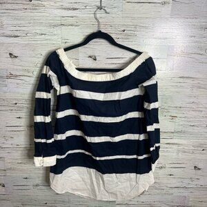 Derek Lam 10 Cosby Off the Shoulder blue white striped size 6